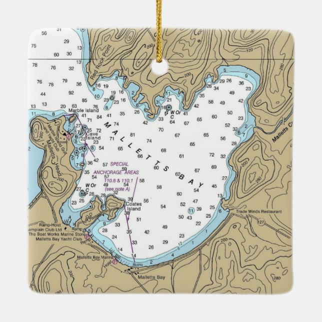 Adorno De Cerámica Gráfico náutico de Malletts Bay VT (Reverso)