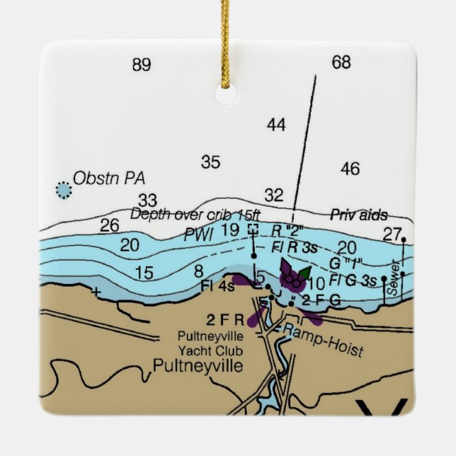 Adorno De Cerámica Gráfico Náutico de Pultneyville NY (Reverso)
