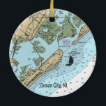 Adorno De Cerámica Gráfico NJ de Ocean City<br><div class="desc">Ornamento navideño de Ocean City New Jersey hecho con la carta náutica de NOAA.</div>