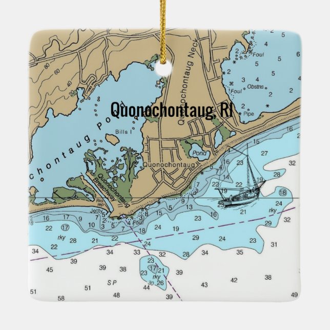 Adorno De Cerámica Gráfico Quonochontaug Rhode Island (Reverso)