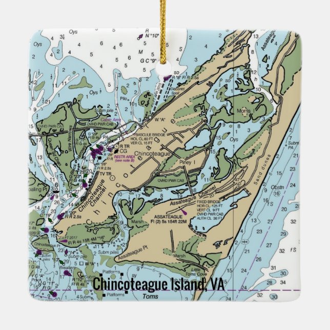 Adorno De Cerámica Gráfico VA de Isla Chincoteague (Reverso)