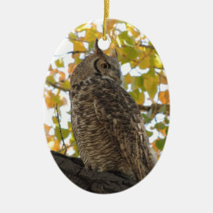 Adorno De Cerámica Gran búho de cuernos en un árbol