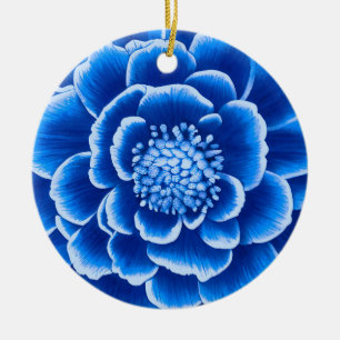 Adorno De Cerámica Gran Flor de Dalia Azul  