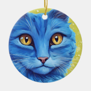 Adorno De Cerámica Gran gato azul