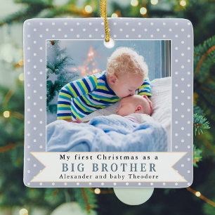 Adorno De Cerámica Gran Hermano Foto Personalizada Navidad Azul