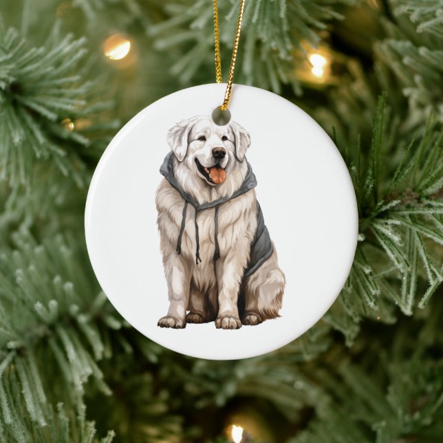 Adorno De Cerámica Gran Perro Pirineo Personalizado (Árbol)