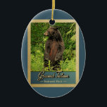 Adorno De Cerámica Gran Teton Parque Nacional Oso Vintage<br><div class="desc">Imagen del Parque Nacional del Gran Tetón,  de estilo vitícola,  con un oso negro parado en sus patas traseras,  mirando al bosque verde.</div>