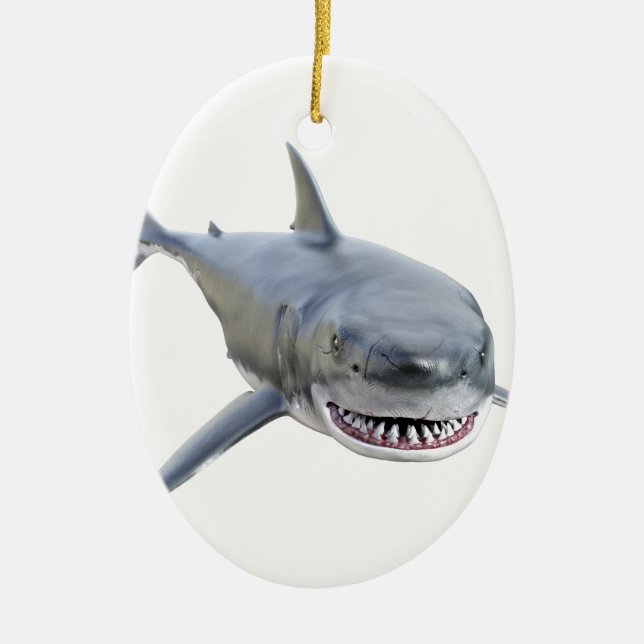 Adorno De Cerámica gran tiburón blanco que nada al frente (Frente)