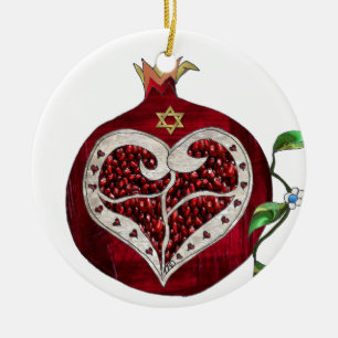 Adorno De Cerámica Granada Judía Corazón Hanukkah Rosh Hashanah