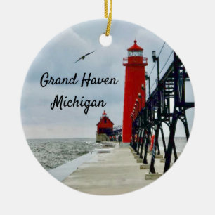 Adorno De Cerámica Grand Haven Michigan Lighthouse
