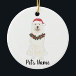 Adorno De Cerámica Grandes Pirineos Personalizados<br><div class="desc">Haz la lista de este año con un adorno personalizado de tu pequeño elfo favorito! Para los regalos más dulces,  ¡emparejételos con una imagen de arte equivalente u otro artículo de mi gran colección de perros pirineos!</div>