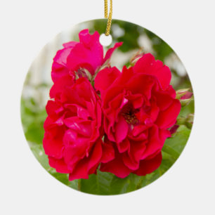 Adorno De Cerámica Grandes rosas rojas en el jardín