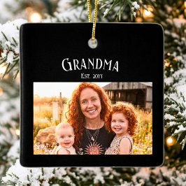 Adorno De Cerámica Grandma Established Custom Name Year Photo Black