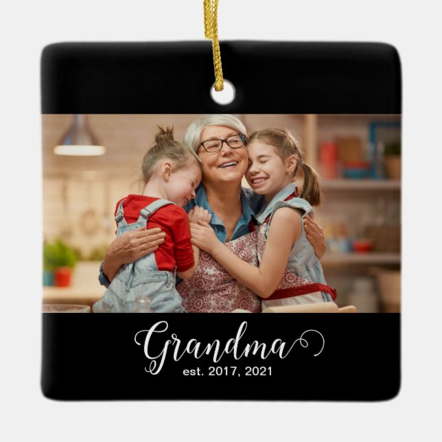 Adorno De Cerámica Grandma Established Script Gift Photo (Anverso)