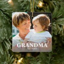 GRANDMA Established Year Photo Ceramic Ornament