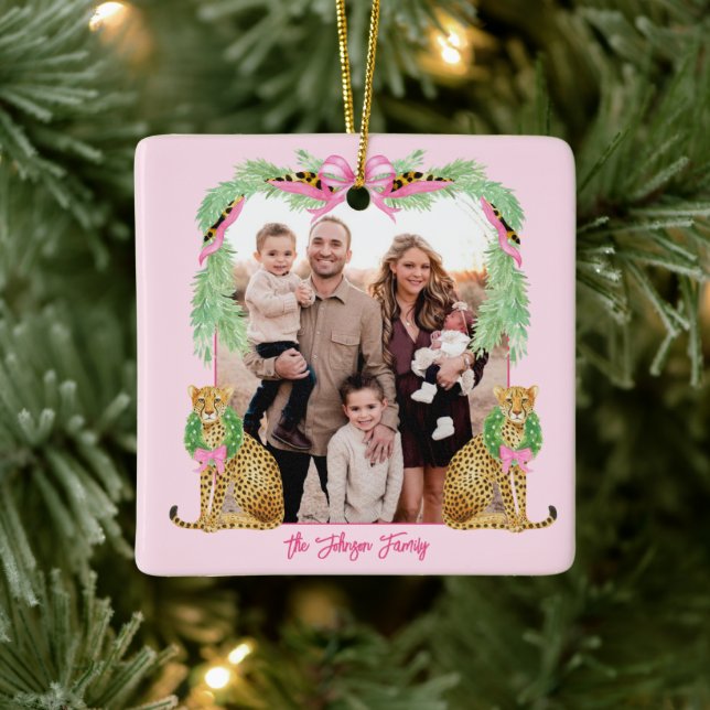 Adorno De Cerámica Grandmillennial Christmas Leopard Photo (Árbol)