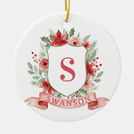 Adorno De Cerámica Grandmillennial Holiday Crest | Christmas Monogram