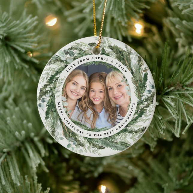 Adorno De Cerámica Grandmother foliage wreath photo Christmas elegant (Árbol)