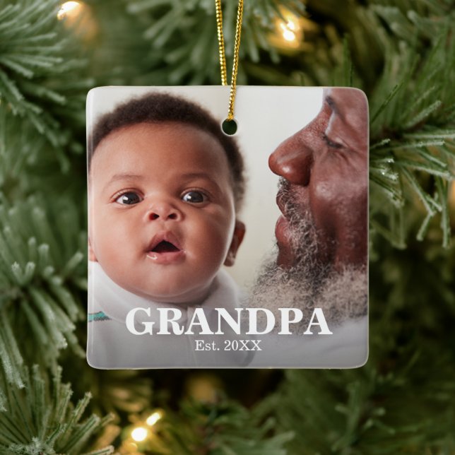 Adorno De Cerámica GRANDPA Established Year Photo Ceramic Ornament (Árbol)