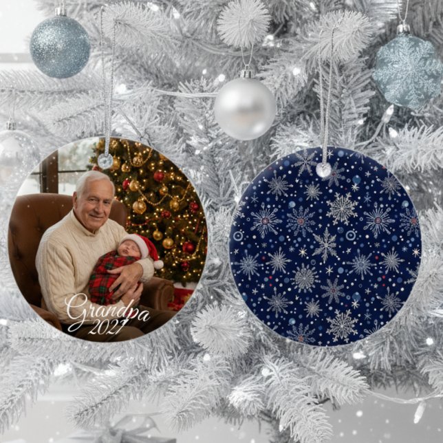 Adorno De Cerámica Grandpa Photo (Grandpa photo Christmas ornament)