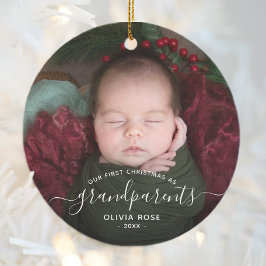 Adorno De Cerámica Grandparents First Christmas Photo White Script