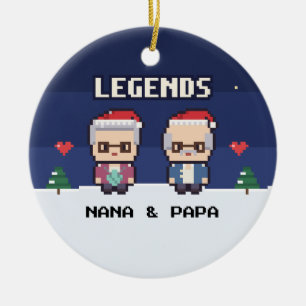 Adorno De Cerámica Grandparents Legends Pixel Christmas Ornament