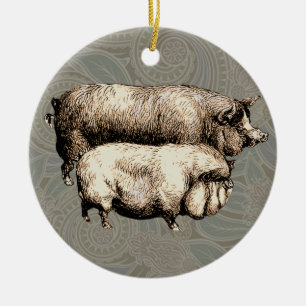 Adorno De Cerámica Granja Antigüa Cerdo País Antigüedad Ganado