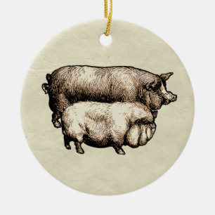 Adorno De Cerámica Granja Antigüa Cerdo País Antigüedad Ganado