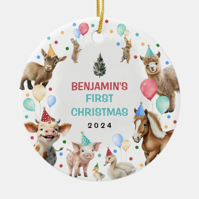 Adorno De Cerámica Granja Barnyard Animales Confetti Bebé Navidades p (Frente)
