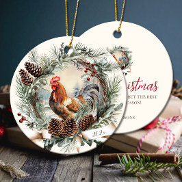 Adorno De Cerámica Granja de gallos de gallos de Navidad de pino