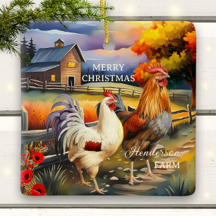 Adorno De Cerámica Granja de pollo con gallo de navidad