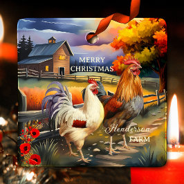 Adorno De Cerámica Granja de pollo con gallo de navidad