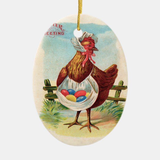 Adorno De Cerámica Granja de pollo de Pascua Huevos Antiguos (Frente)