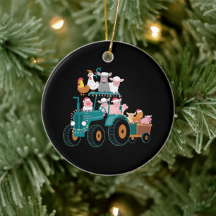 Adorno De Cerámica Granja Tractor de Navidad Divertida Fiesta 