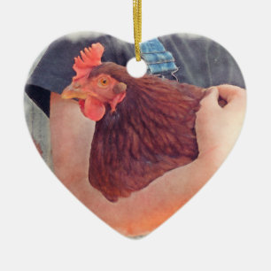 Adorno De Cerámica Granjero que abraza estilo pintado pollo