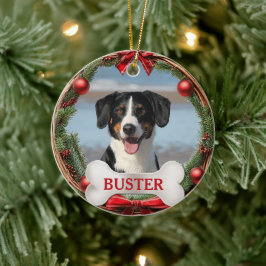 Adorno De Cerámica Grapevine Christmas Wreath Dog Photo Tree Ornament