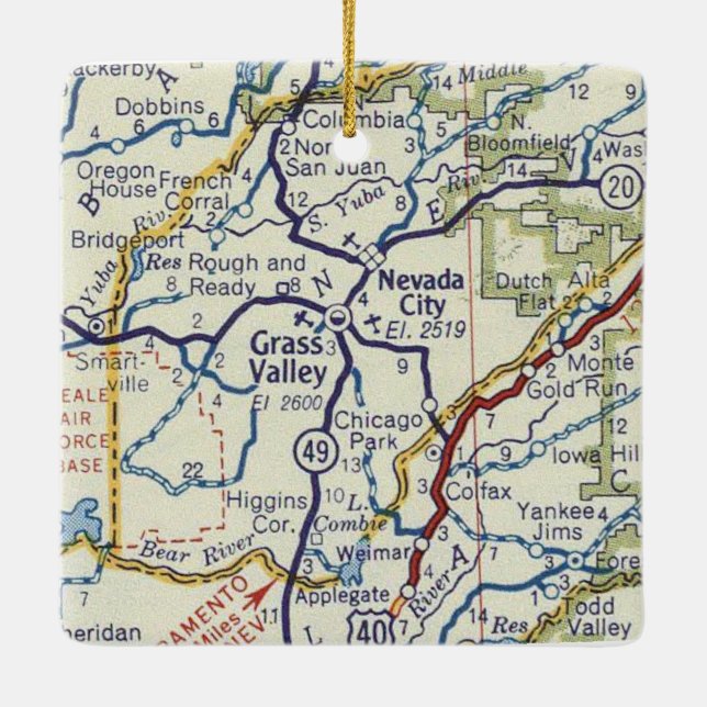 Adorno De Cerámica Grass Valley CA Retro Map (Reverso)