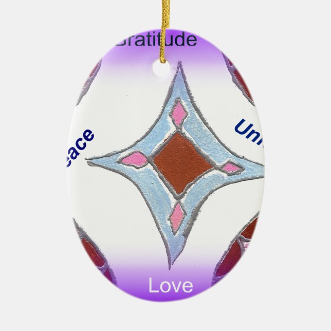 Adorno De Cerámica "Gratitude Peace Love Unite" Mandala Art Print (Frente)