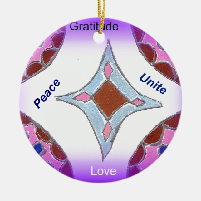 Adorno De Cerámica "Gratitude Peace Love Unite" Mandala Art Print (Frente)