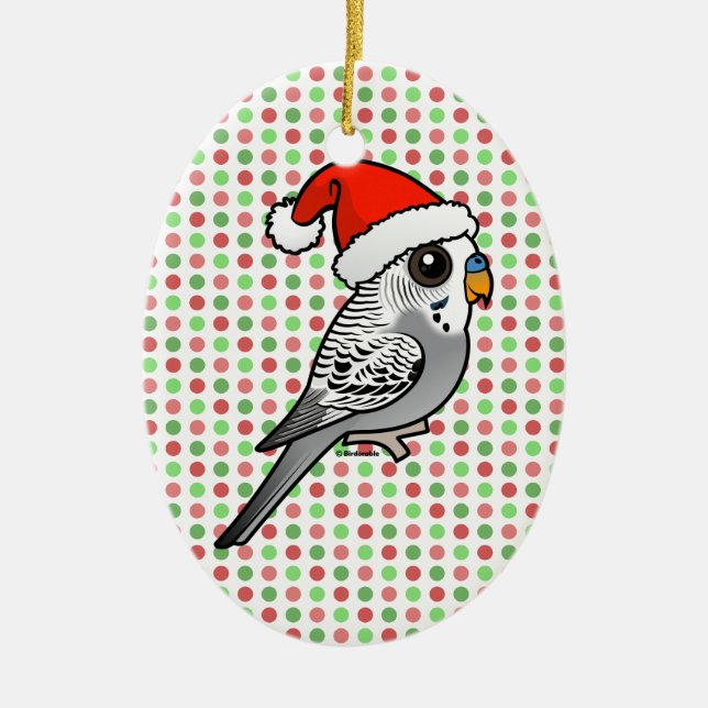 Adorno De Cerámica Gray Budgie Santa Claus (Frente)