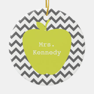 Adorno De Cerámica Gray Chevron Neon Apple Teacher