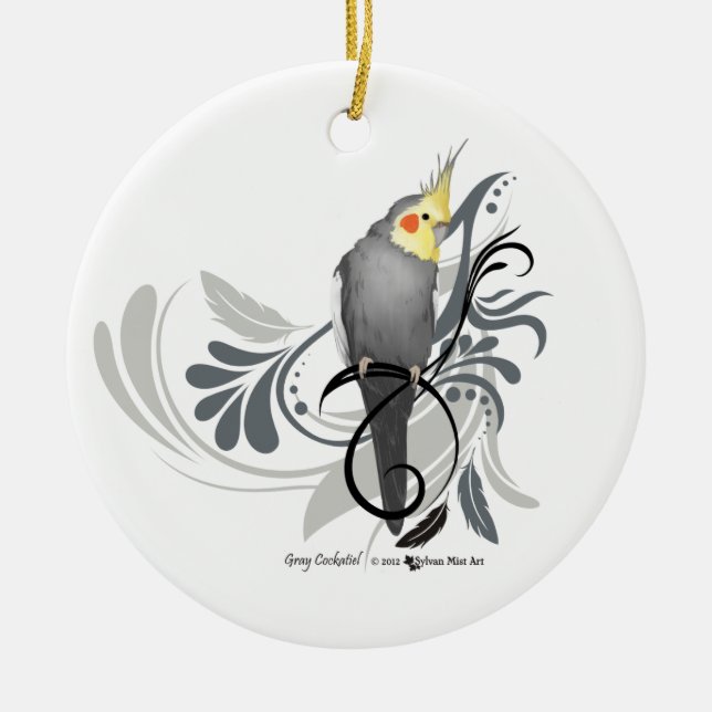 Adorno De Cerámica Gray Cockatiel (Frente)