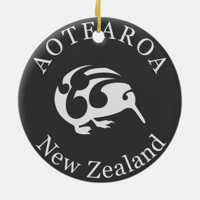 Adorno De Cerámica Gray Kiwi con Koru, Aotearoa, Nueva Zelanda (Atrás)