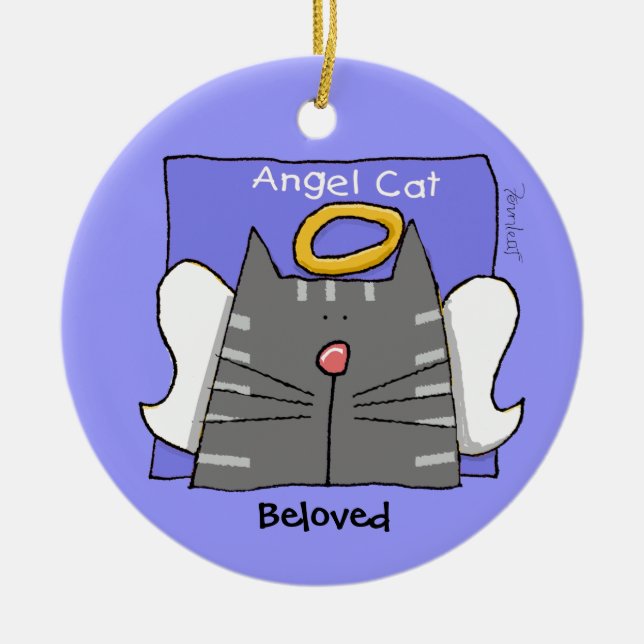 Adorno De Cerámica Gray Tabby Cat Angel Personalizado (Frente)