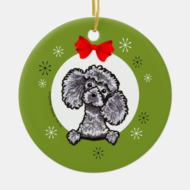 Adorno De Cerámica Gray Toy Poodle Navidades Classic (Frente)