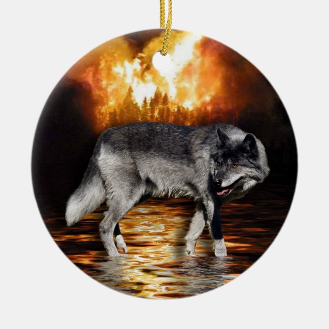 Adorno De Cerámica Gray Wolf Ornament (Frente)