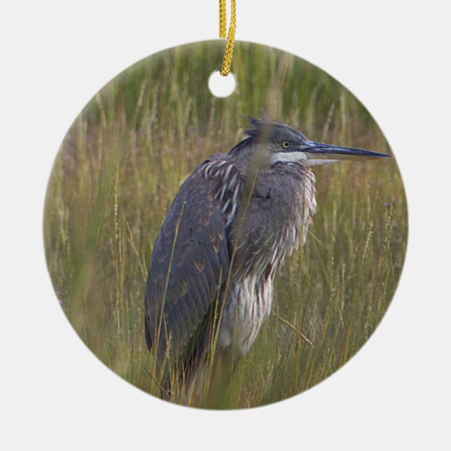 Adorno De Cerámica Great Blue Heron Bird Ornament (Frente)