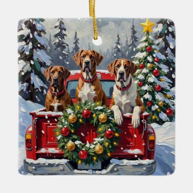 Adorno De Cerámica Great Dane Christmas Red Truck Holiday (Anverso)