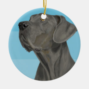 Adorno De Cerámica Great dane hermoso gris en azul
