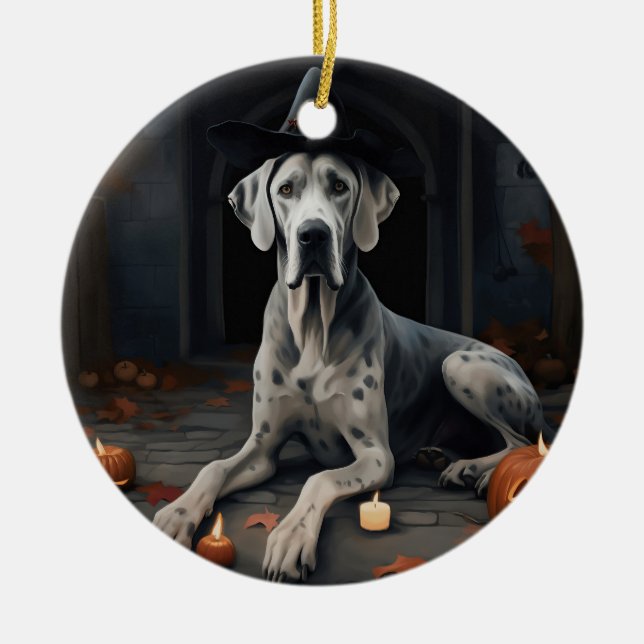 Adorno De Cerámica Great Dane Pumpkins Halloween Scary Flip (Frente)